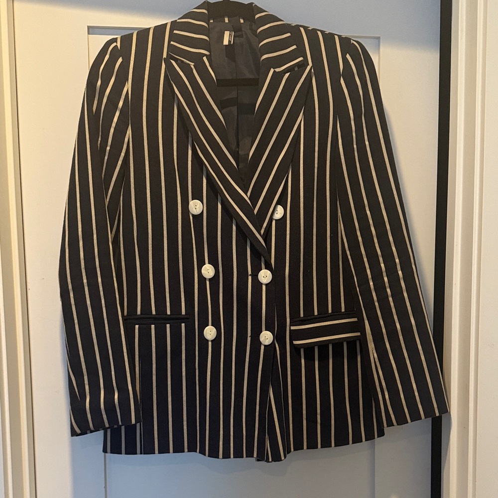 Striped  Navy and Cream Women's Blazer